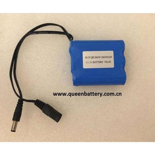 3S1P QB18650 11.1V 2600MAH battery pack with pcb 2-4A with DC connector