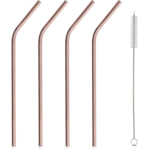4pcs Metal Drinking Straws Stainless Steel Straw Bent/ Straight Reusable Water Juice Drinking Straws with Brush 3