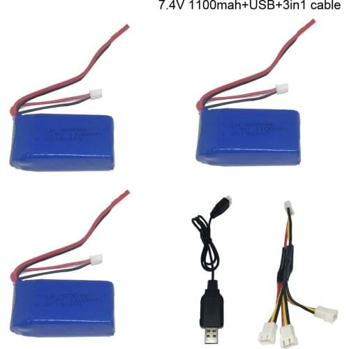 7.4V 1100mAh Li-Po Battery with USB charger 3in1cable for WLtoys A949 A959 A969 A979 V912 V913 V353 k929 V262 L959 T23 T55 F45