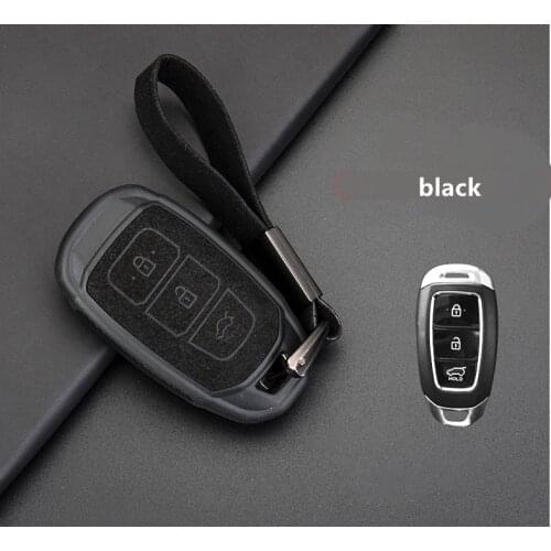 Car Suede Leather Key Case Cover For Hyundai I30 Ix35 KONA Encino Solaris Azera Grandeur Ig Accent Palisade 2017 2018 2019