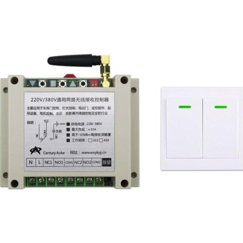 New AC220V 250V 380V 30A 2CH Wireless Remote Control Switch Receiver + Wall Panel Remote Transmitter Sticky Remote Smart Home Sw