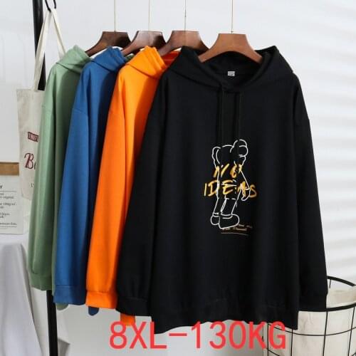 Large size mens hoodie plus size 6XL 7XL 8XL spring and autumn long sleeve loose black gray pink white big sweatshirt