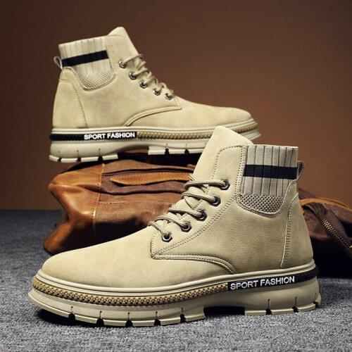 Martin Boots Mens Autumn Winter High-top Tooling Shoes for Men Lace-up Breathable Male Footwear Flat Heel Leather Spring Trendy