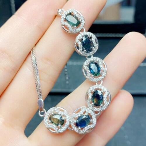 Natural real sapphire chain bracelet Per jewelry 0.35ct*6pcs gemstone 925 sterling silver Fine jewelry Q214267