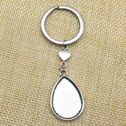 Handmade Keyrings Water drop 3pcs/lot Metal Keychain DIY Vintage Key Chains for Jewelry Making Round Cabochon Setting AYS079