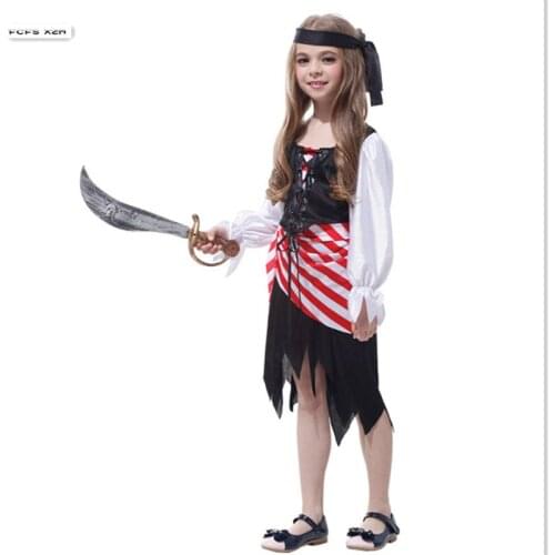 Girls Pirates of the Caribbean Cosplay Children Kids Halloween Pirate costumes Carnival Purim Masquerade Role play party dress