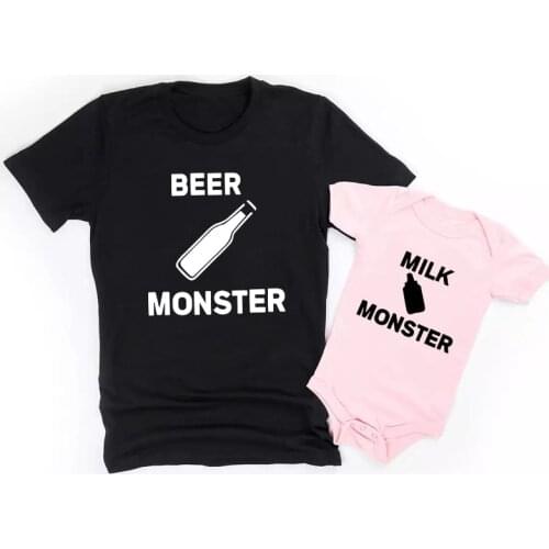 1pc Beer Monster Milk Monster Family Matching T-Shirt Daddy Baby Casual Short Sleeve O-neck Shirts Daddy and Me Family Clothes