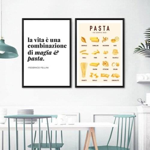Italian Penne Spaghetti Ravioli Types Chart Wall Art Canvas Painting Posters and Prints Wall Pictures for Living Room Decoration