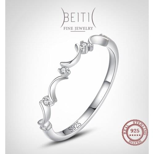 Beitil Simple Line 925 Sterling Silver Clear Cubic Zirconia Stackable Finger Ring For For Women Minimalist Fine Jewelry