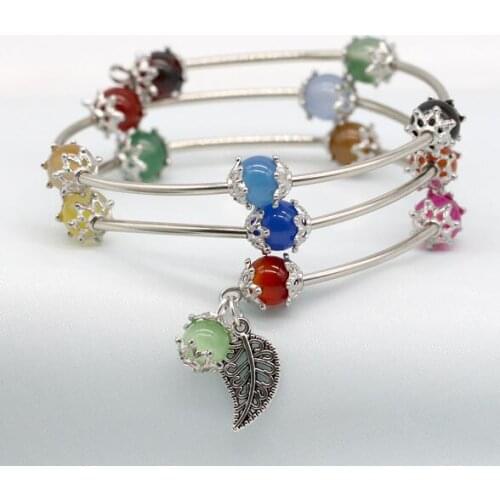 Beautiful charms bracelet natural stones beautiful colors 8-9mm cat eye beads bangle adjustable warp braclets for women N101