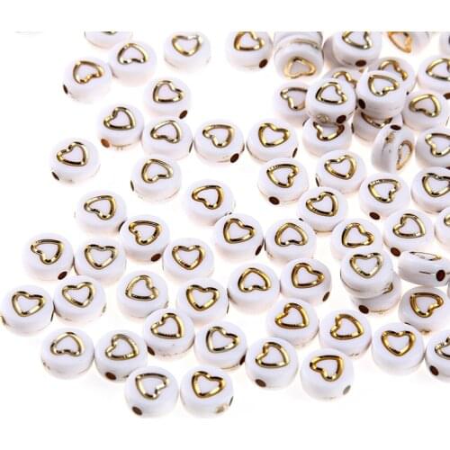 Approx100Pcs 4*7MM White Round Gold Heart Resin Round Beads For DIY Making Necklace Earrings Handmade Craft Jewelry Accessories