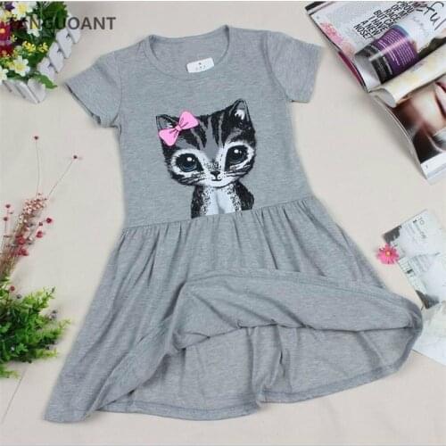 Hot Sale New Summer Girl Dress Cat Print Grey Baby Girl Dress Children Clothing Children Dress 0-8years Princess Dress