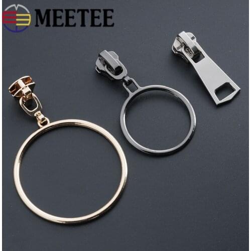 Meetee 5pcs 5# Metal Zipper Head Slider Puller Clothes Pants Jacket DIY Accessories Ring Circle Repair Kits Zipper Sliders AP572