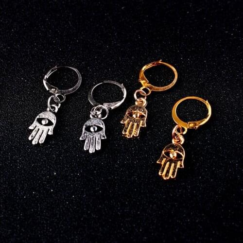 Hot New Design Fashion Metal Hand Palm Shape Round Circle Dangle Earrings Pendientes Mujer Moda Evil Eyes Fatima Earring Jewelry