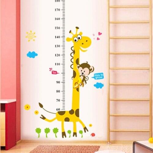 Cartoon Height Measure Wall Stickers For Kids Rooms Growth Chart Decor DIY Wall Decal PVC Animal Art Decal Removable Sticker