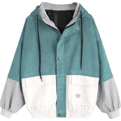 New Autumn Women Coats Corduroy Patchwork Oversize Zipper Jackets Windbreaker Coats And Jackets Women Baseball-Uniform Clothes