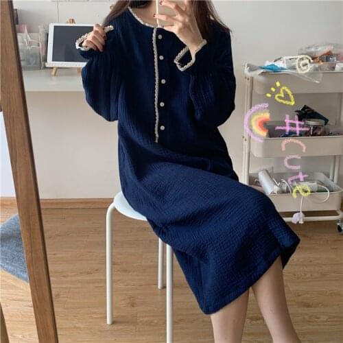 New Sweet Nightgowns For Women Cotton Gauze Student’s Nightshirt Loose Long Dress Countryside Style Button Outer Wear Nightdress