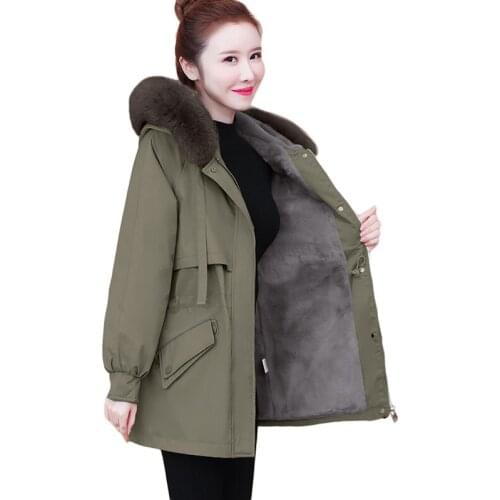 New Autumn Winter Thicken Plus Velvet Tooling Padded Jacket Women casual Parker Cotton Outerwear Plus Size warm Hooded Overcoat