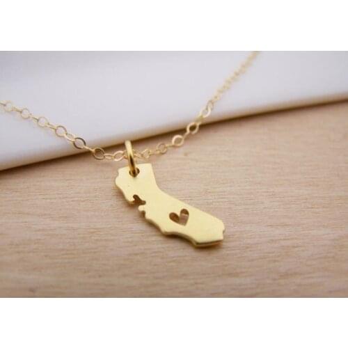 5PCS Outline California State Map Necklace USA CA City Necklace I Heart Love California Necklaces Geometric Hometown Gifts