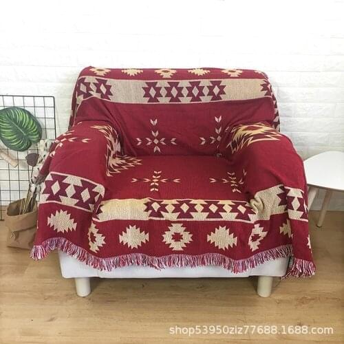 Retro Geometric Pattern Line Blanket Tapestry Wall Hanging Cotton Tassel Sofa Towel Rug Leisure Blanket Picnic Mat Tablecloth