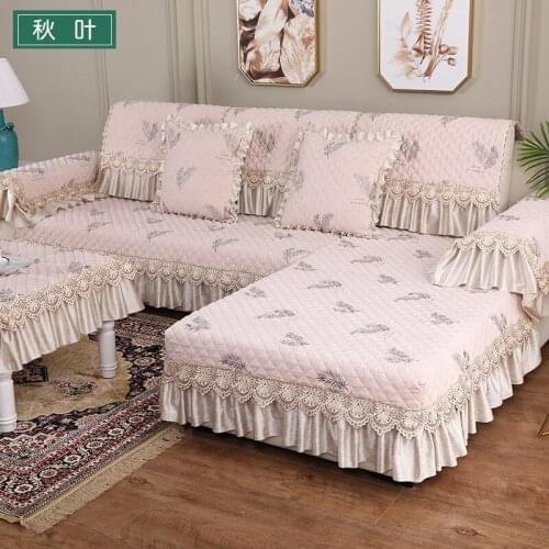 Luxury Pink Leaves Chenille Sofa Cover High Quality Anti-slip Sofa Towel Slipcover Cushion Backrest Pillow Case Combination Kit
