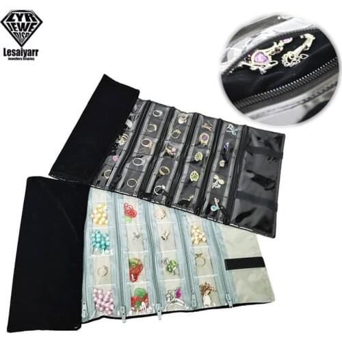 40 Grids Zipper Bag For Jewelry Portable Velvet Jewelry Roll Storage Bag Ring Pendant Folding Travel Organizer Earrings Case