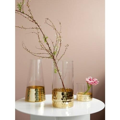 Light Luxury Electroplating Honeycomb Gold Foil Glass Vase Hydroponics Container Desktop Crafts Ornament Nordic Home Decoration