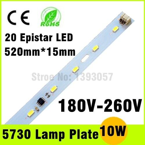 Free Shipping 10W SMD 5730 Integrated IC Driver 220V LED Tube Plate Epistar Chip Cold White/Warm White 180-260V Lamp Panel PCB