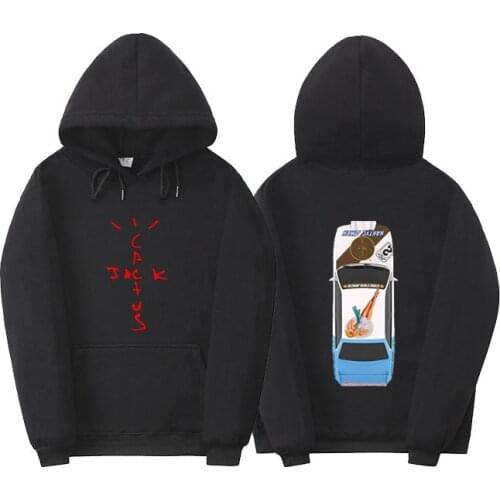 Harajuku Mens Graffiti Letters JACK Travis Scott Print Plush Sweatshirt Mens Harajuku Fleece Hoodie Hip Hop Hooded Sweatshirt