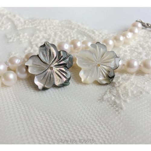 High Quality ) 20MM 10Pcs 100% Pure Natural Black Pearl Shell Flower Charms Jewelry Beads
