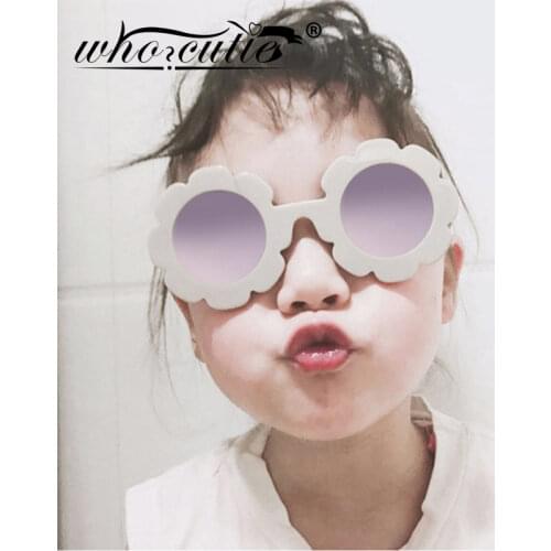 WHO CUTIE 2019 Baby Kids Sunglasses Girl Glitter Flower Round Frame Retro Cute Sun Glasses Children Toddler shades UV400 S030