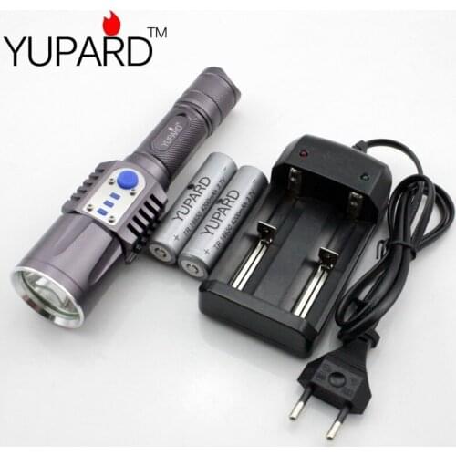 YUPARD XM-L2 T6 LED camping Flashlight Torch lamp USB Intelligent flashlight mobile power bank+2* 4200mAh 18650 Battery+Charger