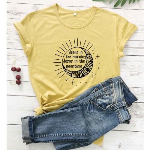 Jesus In The Morning Sun and Moon Bible Christian religion graphic pure cotton unisex funny fashion t shirt vintage tees tops