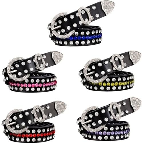 26 Style Color Rhinestone Ladies Genuine Leather Belts Punk Luxury Brand Two Layer Cowhide Waist Accessories Jeans Waistband