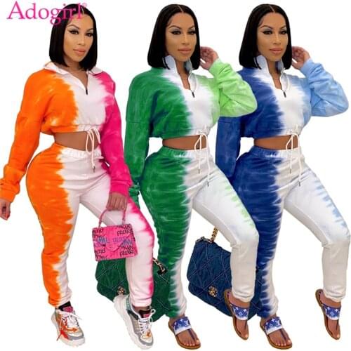 Adogirl Women Changing Color Two Piece Set Stand Collar Long Sleeve Drawstring Sweatshirts Crop Top Pencil Pants Jogging Suit