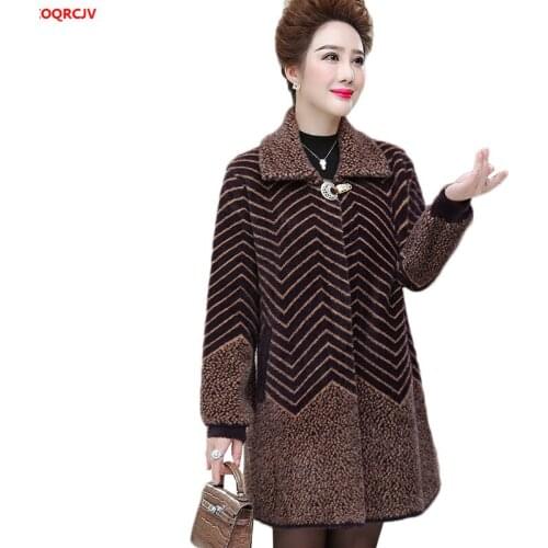 Women Winter Cashmere Woolen Coat New Knitted Cardigan Faux Mink Fur Sweater Middle-aged Mother Thicked Outerwear Jacket W1636