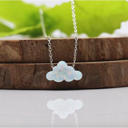 1pc/lot)OP17 white Cloud Opal Necklace 7.3*12mm Cloud Necklace 925 sterling silver white Cloud opal necklace