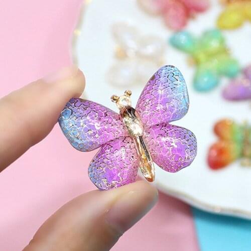 10Pcs Resin Gradient Colorful Butterflies Flatback Cabochon Embellishments Hot Stamping Applique DIY Phonecase Sticker