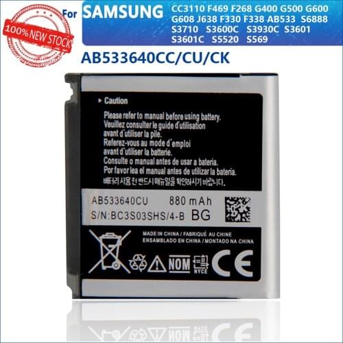 100% Original 880mAh AB533640CC AB533640CU For Samsung S3600C GT-S3600i S6888 S3710 S3930C S3601 S3601C S5520 S569 Battery
