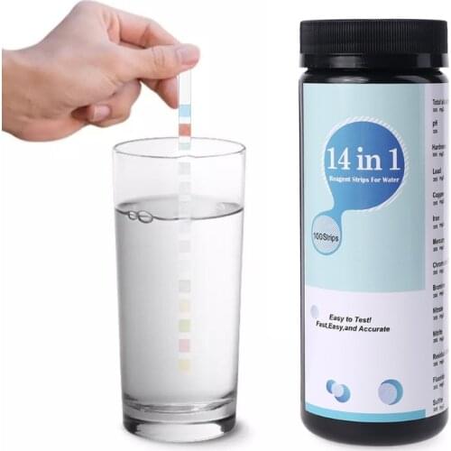 100PCS Upgrade 14 IN 1 Drinking Water Test Strips pH Hardness Alkalinity Lead Copper Iron Mercury Bromine Nitrite Test