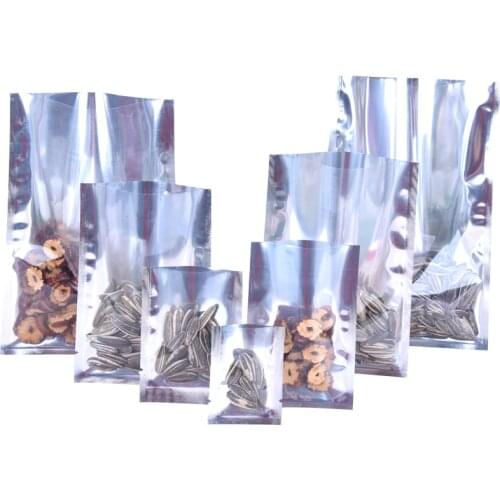 12*17cm Silver Open Top Translucent Aluminum Foil Poly Pack Package Bags Front Clear Heat Seal Coffee Food Storage Vacuum Pouch