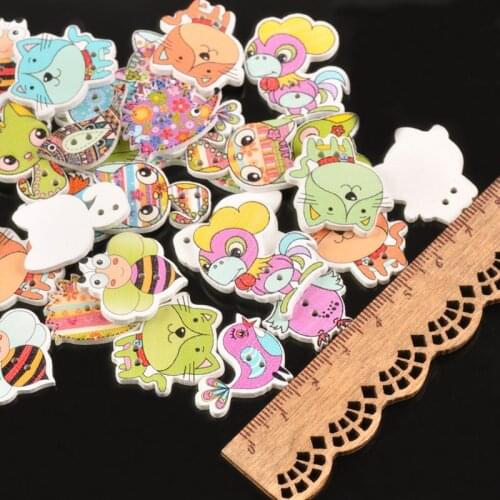 25pcs 2 Holes Mix Shape Painting Wood Buttons For Clothing Crafts And Scrapbooking Sewing Garment Button Decorative 25-35m M1713