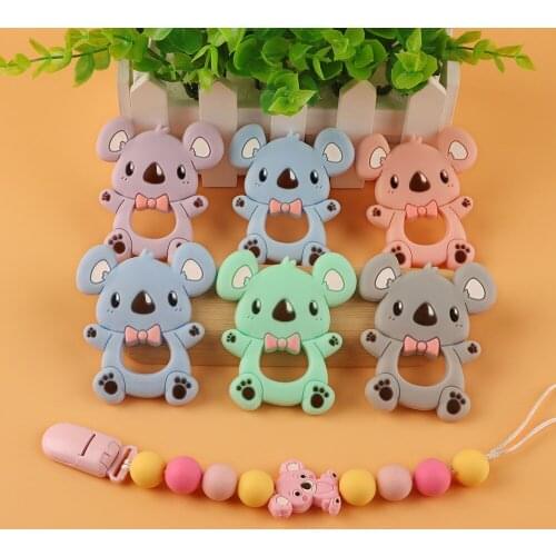 Kovict 5/10pcs Baby Koala Silicone Teether Food Grade Bracelet Pacifier Chain Clips Pendant BPA Free Baby Teething Toy Necklace