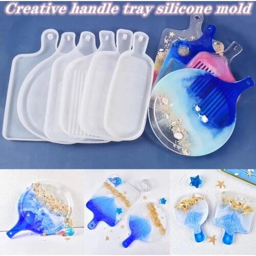 6 Style DIY Crystal Epoxy Resin Mold Large Rectangular Handle Tray Silicone Mold Handmade Mirror Swing Table Silicone Mold