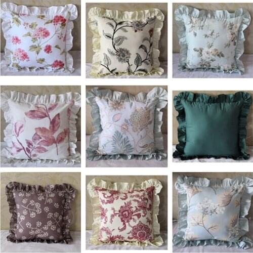 35/40/45/50/55/60/65/70cm large satin cotton floral cushion cover trimmd lace pillowcase bed sofa flounced pillow cover