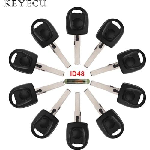 Keyecu NEW Uncut Blade Blank Ignition Replacement Fob Car Ignition Key Transponder with ID48 Chip for VW Volkswagen SKoda SEAT