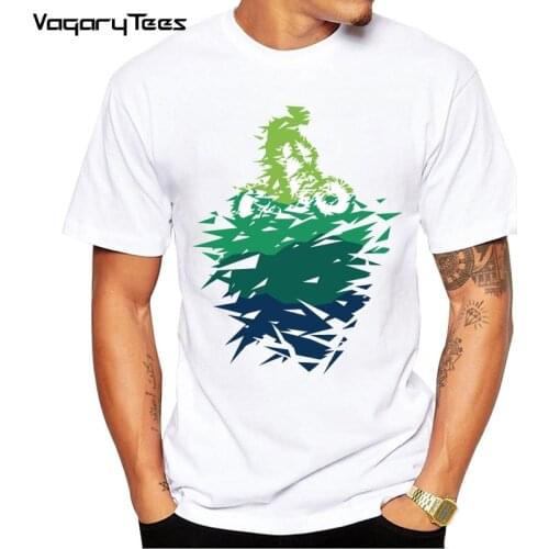 Abstract art T-Shirt Mens Hipster mountain bicycle art Printed T Shirt Fashion Male Geek Short Sleeve Tops Tee
