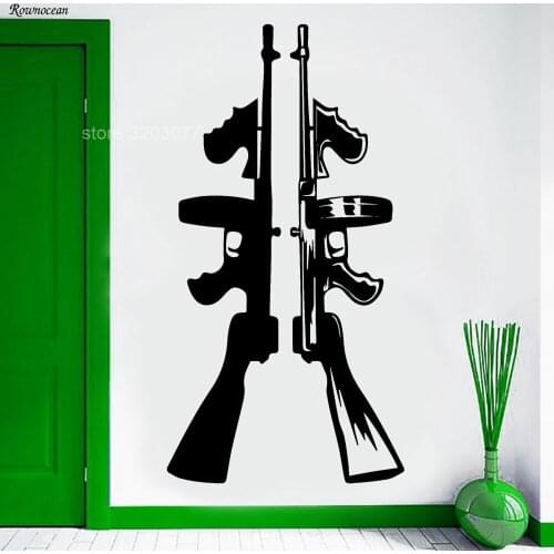 Cool Home Decor Vinyl Wall Sticker Tommy Gun Machine Automatic Wall Decals Self adhesive Removable Room Decoration Mural GU12
