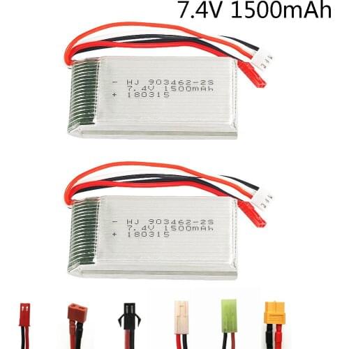 2PCS Lipo battery For WLtoys12428 12423 Car FT009 FX067C RC Boat toys battery 2S 7.4V 1500mah battery 903462 2S JST T SM plug