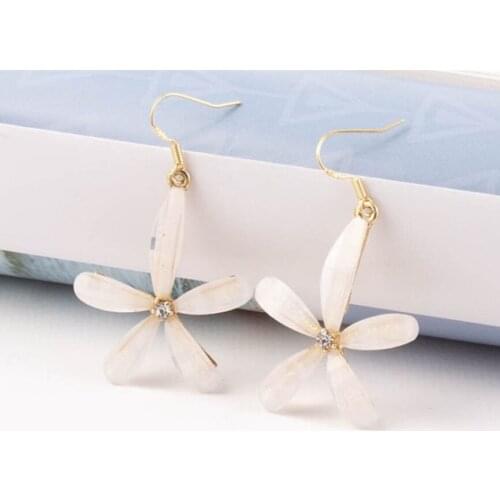 MESTILO Korean Cute White Geometric Round Small Flowers Acrylic Plant Drop Earrings For Woman Classic Fashion Jewelry Party Gift